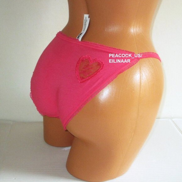 Victoria Secret PINK Cotton Heart Patch Hot Stuff Ruffle String Bikini Panty nwt - Picture 1 of 6